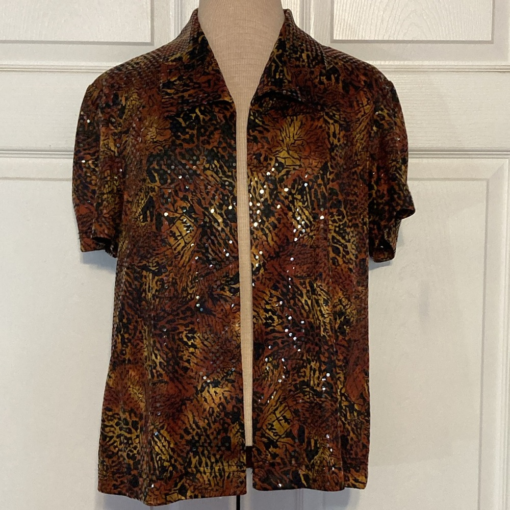 Miss Dorby vintage women’s size‎ 12 open top collar sequin snake print pattern